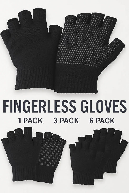 Unisex Half Finger Grip Gloves – Black Winter Warm Knitted Gloves for Men & Women