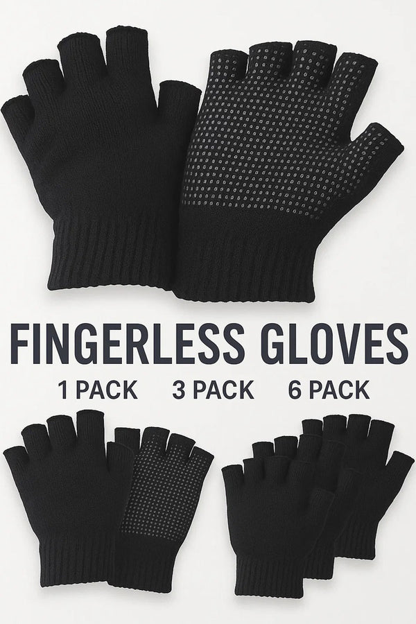 Unisex Half Finger Grip Gloves – Black Winter Warm Knitted Gloves for Men & Women