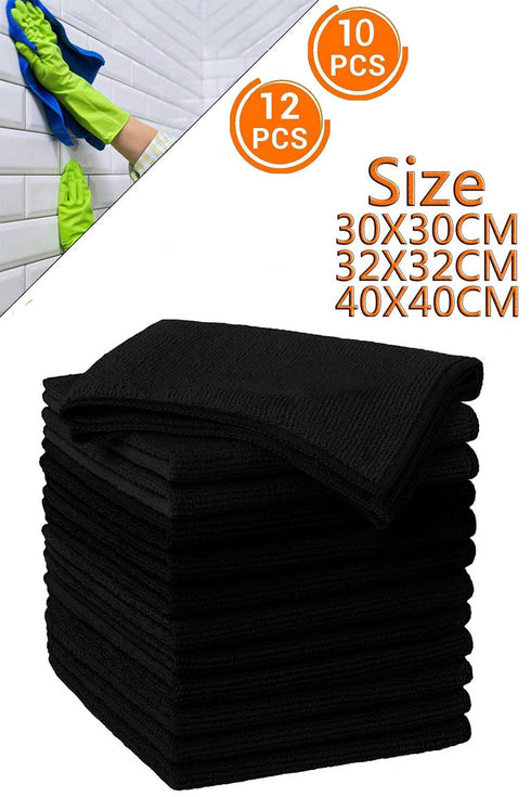 Black Microfiber Cleaning Cloths – Ultra Absorbent, Lint-Free Towels for Car, Home & Kitchen | Reusable & Scratch-Free
