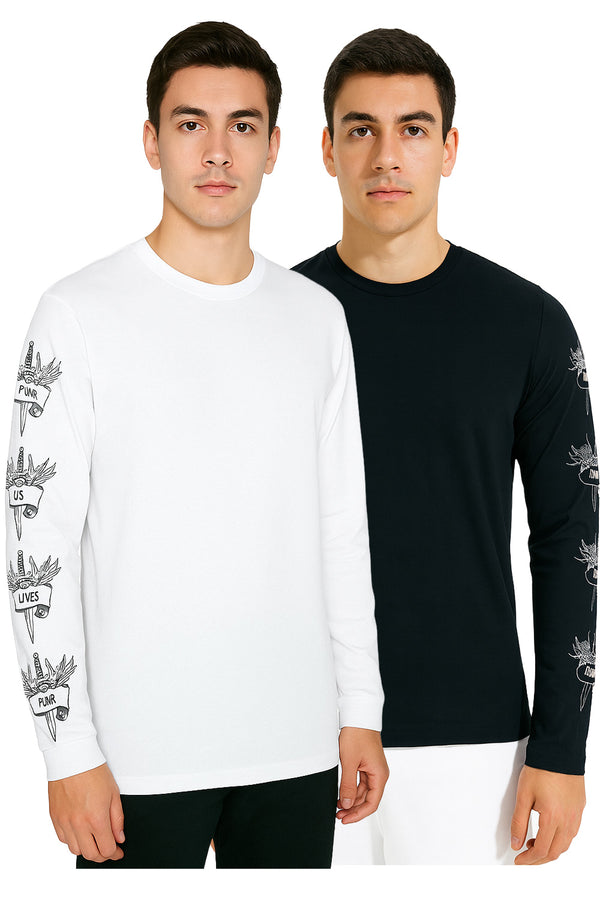 2 Pack Mens Long Sleeve Cotton T-Shirt