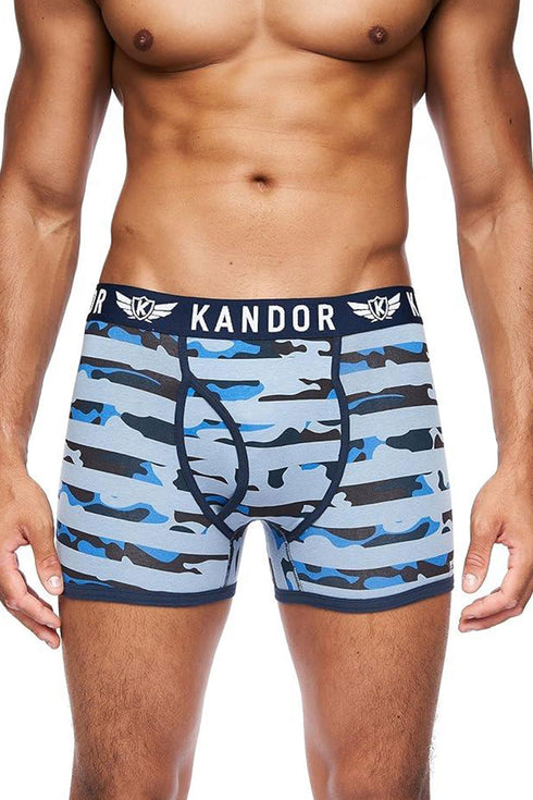 5 Pack Kandor Men’s Boxer Briefs Multipack – Cotton Stretch Underwear with Camo, Solid & Contrast Waistband
