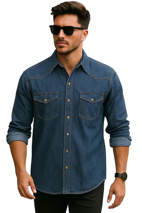 Mens Cotton Denim Long Sleeve Shirt