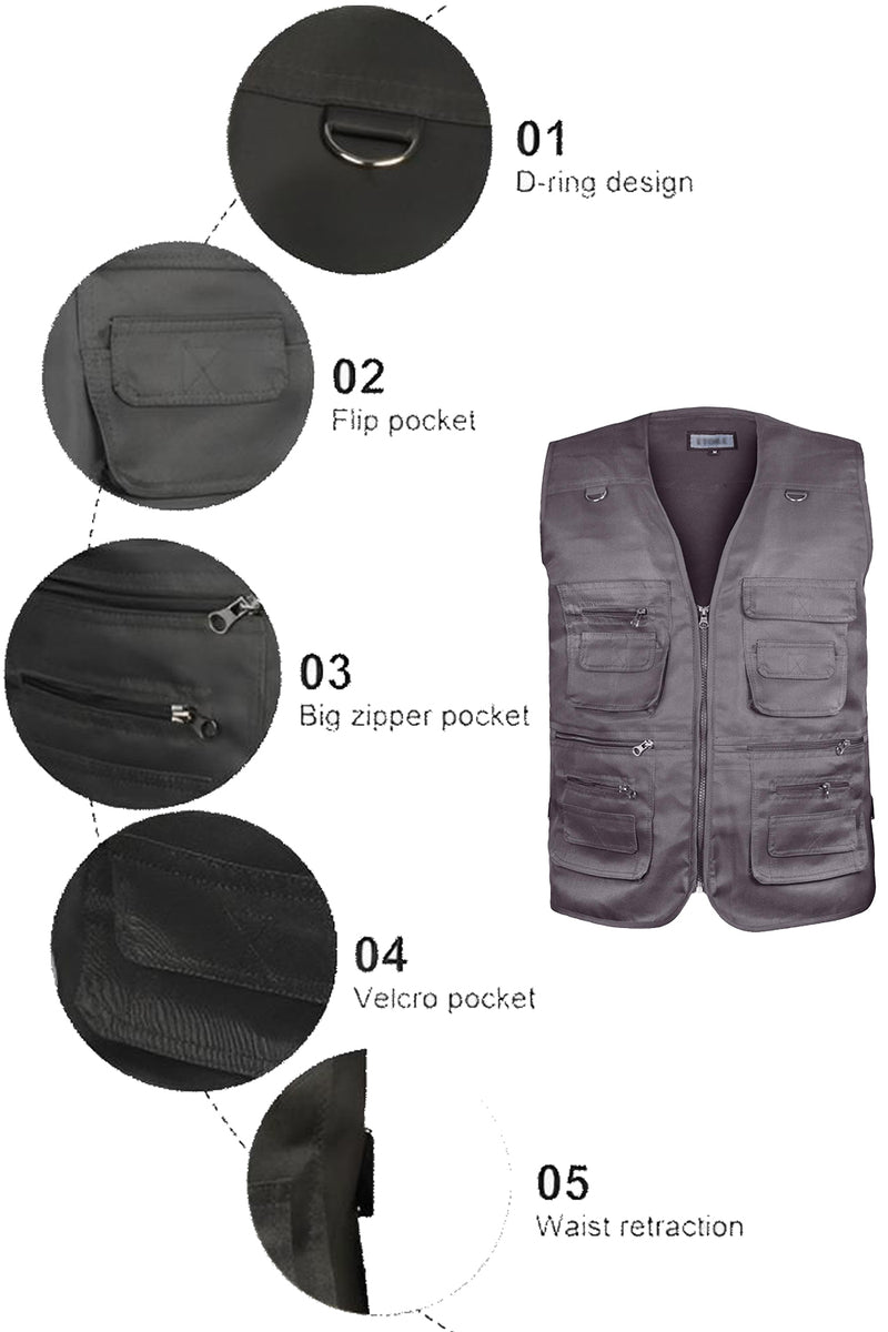 Mens Multi Pocket Sleeveless Utility Vest – 5poundstuff