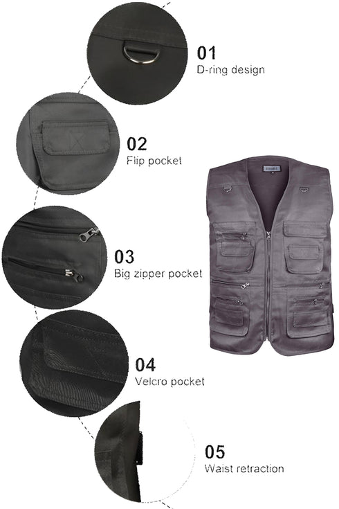 Mens Multi Pocket Sleeveless Utility Vest