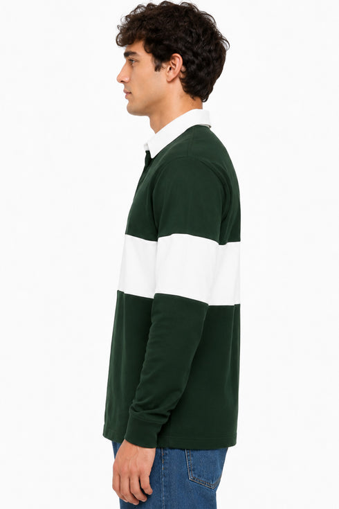 Men’s Long Sleeve Single Striped Rugby Polo Shirt