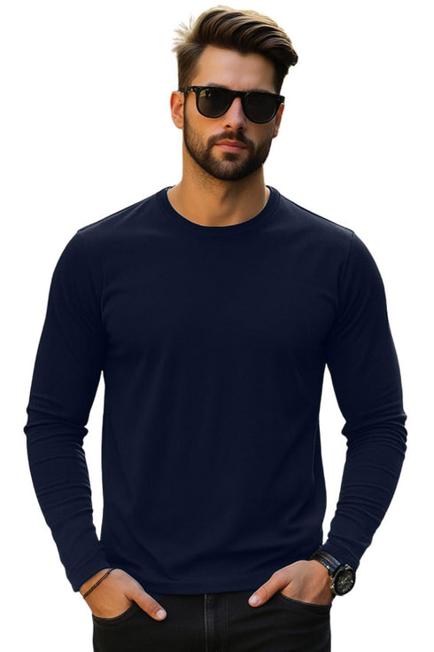Mens 3 Pack Long Sleeve T-Shirts – Cotton Blend Crew Neck Tops – Black, Navy & Grey (S–XL)