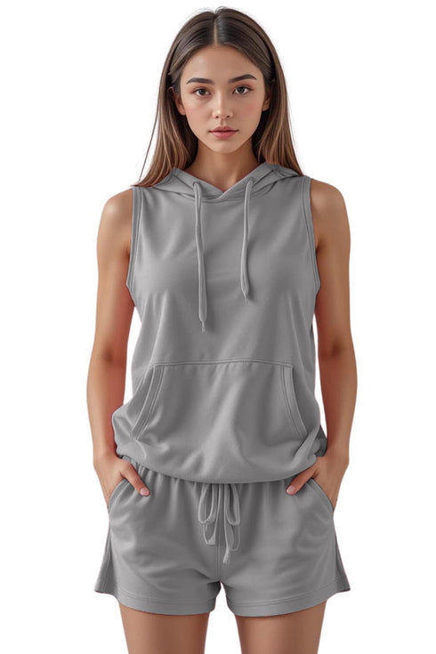 Womens Sleeveless Hoodie Short Set