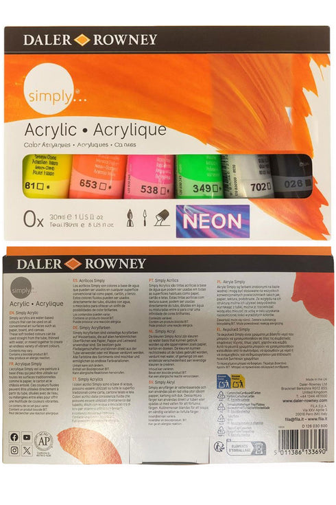 6 Pack Acrylic Paint Set, Vibrant Colours & Neon Shades