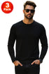 Mens 3 Pack Long Sleeve T-Shirts – Cotton Blend Crew Neck Tops – Black, Navy & Grey (S–XL)