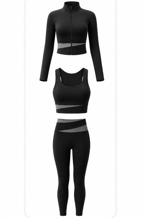 3 Piece Women’s Active-wear Set with Jacket, Sports Bra & Leggings