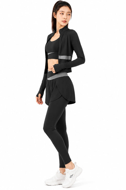 3 Piece Women’s Active-wear Set with Zip Jacket, Sports Bra & Skirt Leggings