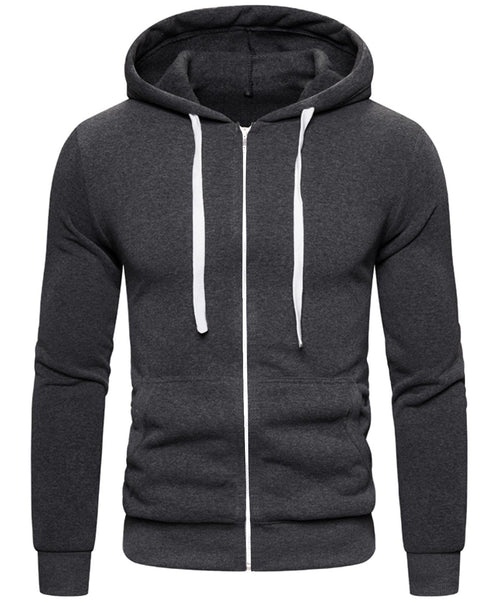 Mens Plain Fleece Zip Up Hoodie With Free Same Cord
