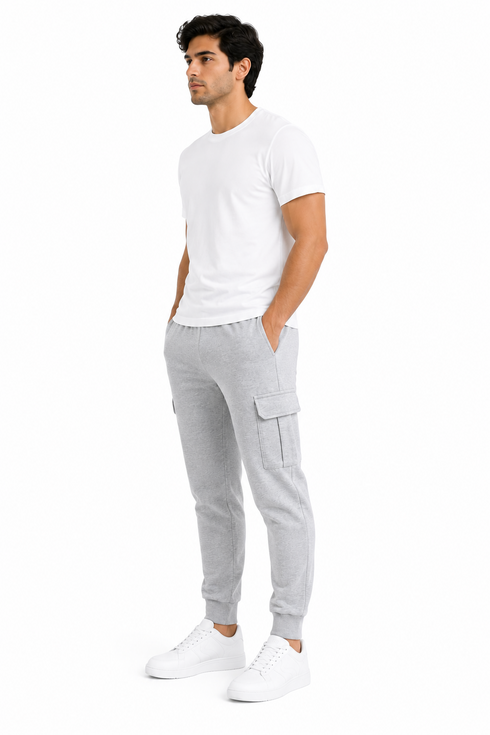 25 Pack Men’s Grey Cargo Jogger Trousers Large - From £4.99 Per Unit