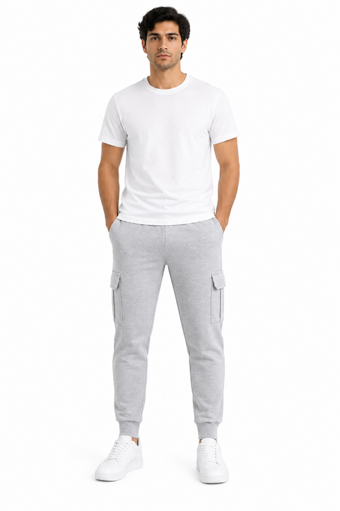 25 Pack Men’s Grey Cargo Jogger Trousers Large - From £4.99 Per Unit
