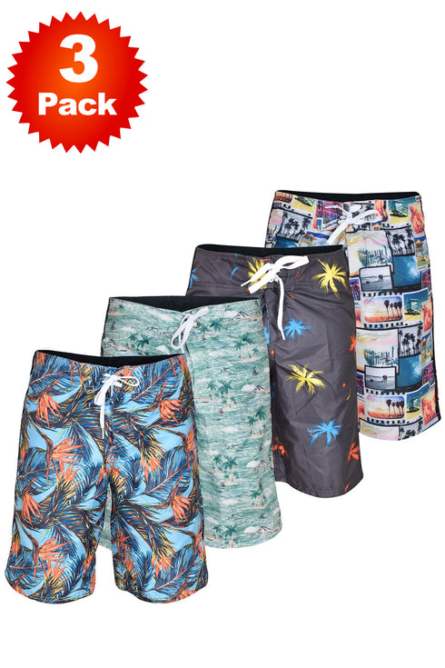 3 Pack Mens Hawaiian Beach Shorts