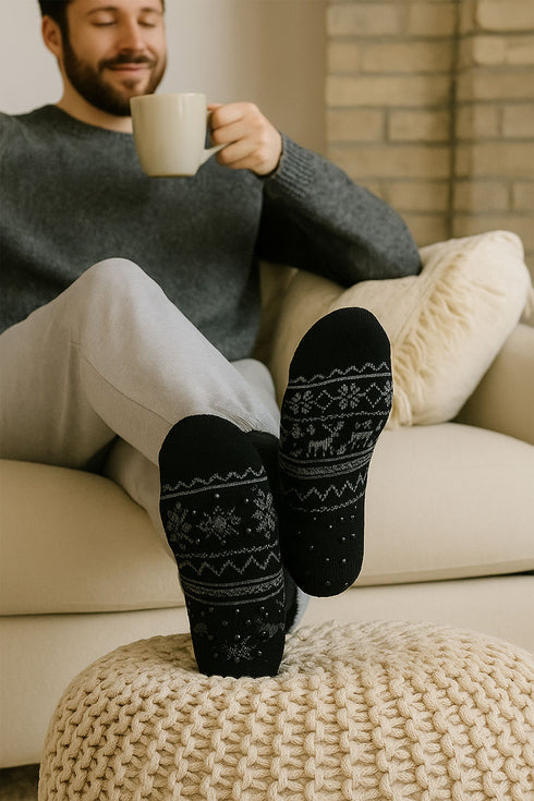 Men’s Griper Thermal Socks – Warm Winter Knitted Crew Socks with Stylish Nordic Pattern