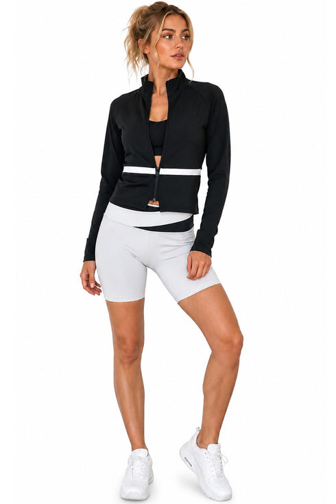 3 Piece Women’s Activewear Set with Sports Bra, Jacket & Cycling Shorts