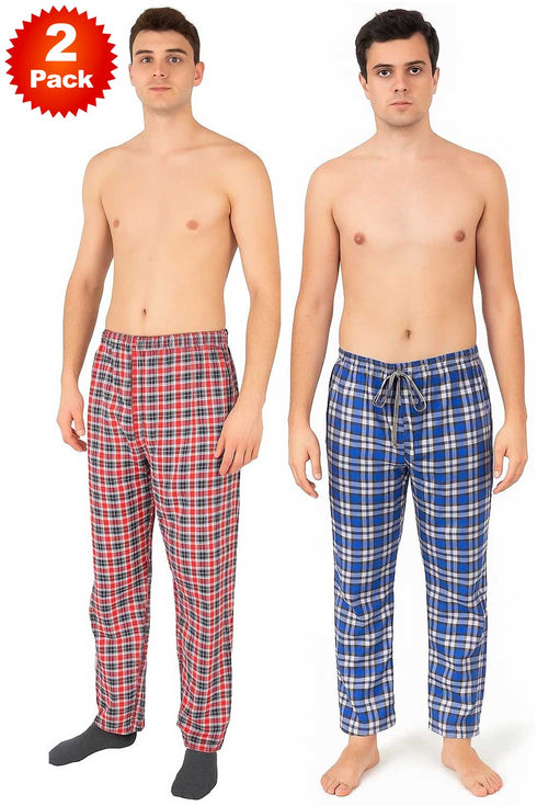2 Pack Mens Adjustable Drawstring Sleepwear Pyjamas