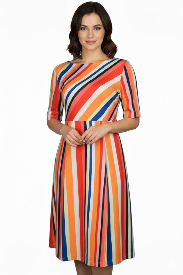Womens Striped Short Sleeves Dress with Belt
