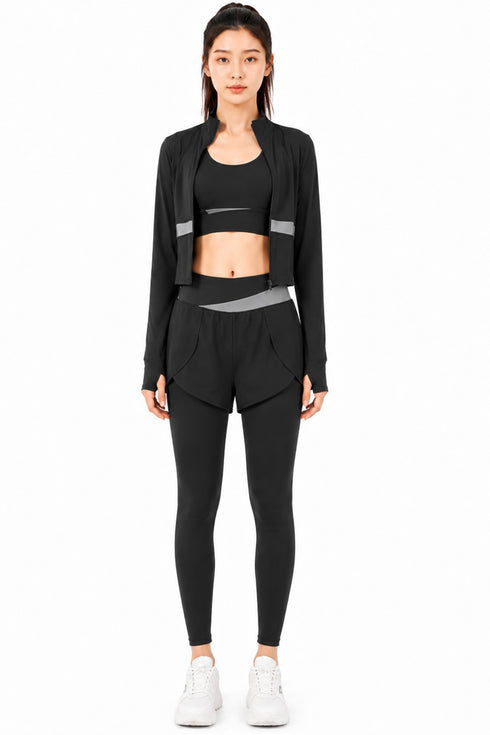 3 Piece Women’s Active-wear Set with Zip Jacket, Sports Bra & Skirt Leggings