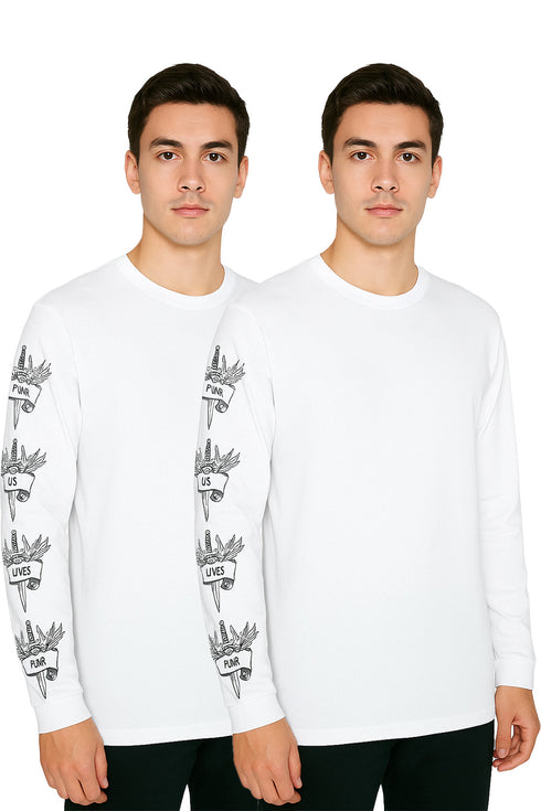 2 Pack Mens Long Sleeve Cotton T-Shirt