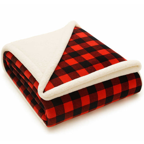 Plaid Sherpa Fleece Blanket | Reversible Sofa & Bed Throw