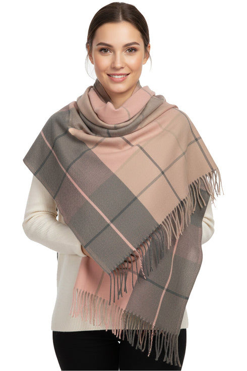 Women’s Checked Winter Scarf – Soft Tartan Blanket Wrap with Tassels