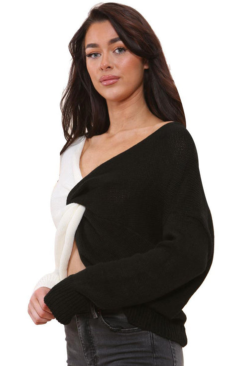 Women’s Black & White Twist Front Knitted Top