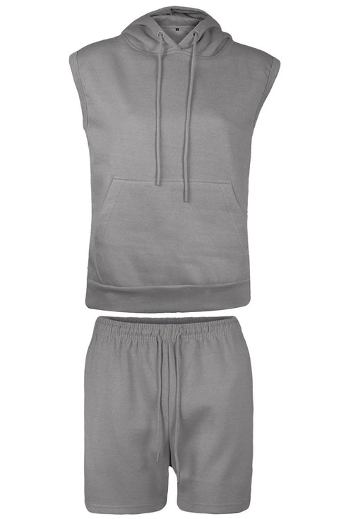Womens Sleeveless Hoodie Short Set