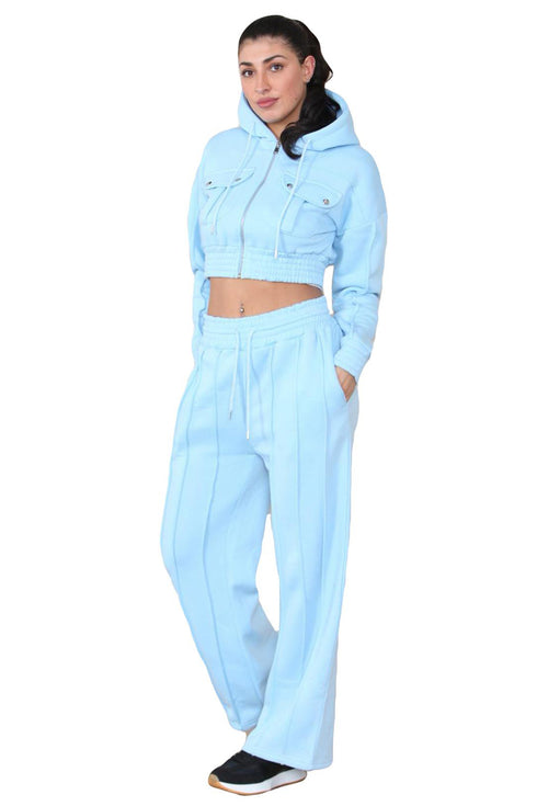 Women Zipper Crop Top Tracksuit