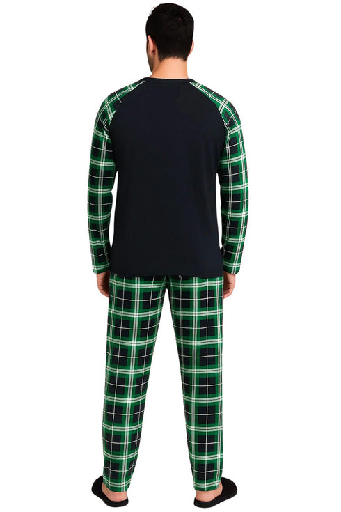 Men’s Green Plaid Christmas Pajamas Set - Printed Long Sleeve Holiday Sleepwear Set