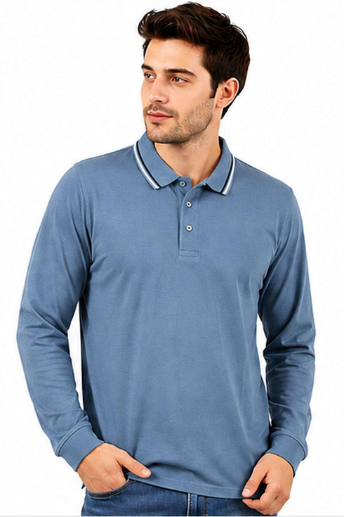 Men’s Long Sleeve Tipping Plain Polo Shirt