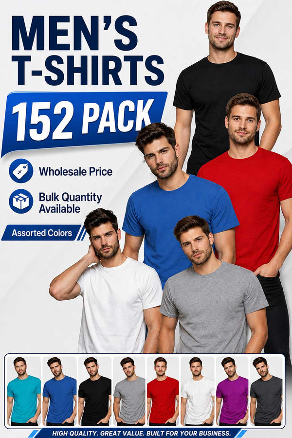 152 Pack Gaffer Men's Plain Short Sleeve Crew Neck T-Shirts