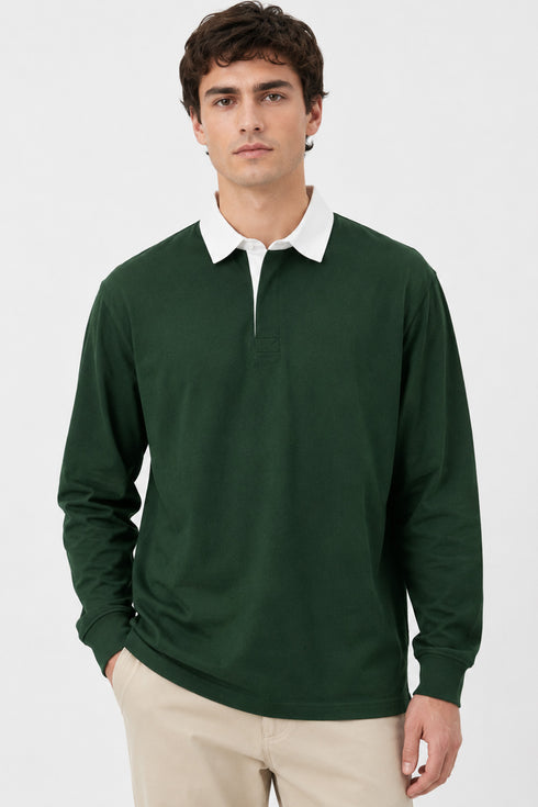Men’s Long Sleeve Plain Rugby Polo Shirt