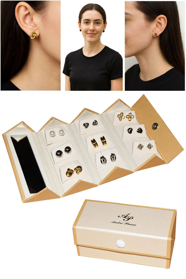 9 Pairs Earrings Set With Foldable Jewelry Storage Box