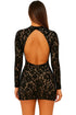 Black Lace Long Sleeve Mini Dress with Side Slits and Open Back