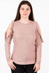 Ladies Cold Shoulder Ruffle Knit Top