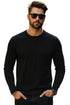 Mens 3 Pack Long Sleeve T-Shirts – Cotton Blend Crew Neck Tops – Black, Navy & Grey (S–XL)