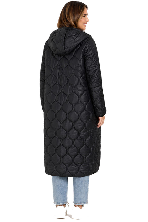 Women’s Long Black Quilted Hooded Jacket