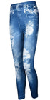 Women’s Ripped Denim Print Jeggings – High Waist Stretch Skinny Jeans with Faux Belt Design