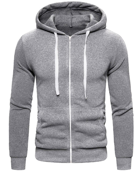Mens Plain Fleece Zip Up Hoodie With Free Same Cord