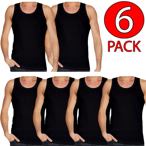 6 Pack Men's Plain Polycotton Sleeveless Vest – Soft, Lightweight, Print-Friendly Gym Tank Top