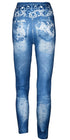 Women’s Ripped Denim Print Jeggings – High Waist Stretch Skinny Jeans with Faux Belt Design