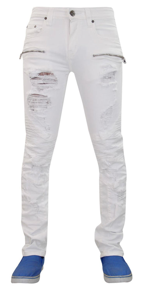 Men Rip Biker-Style Denim Jeans