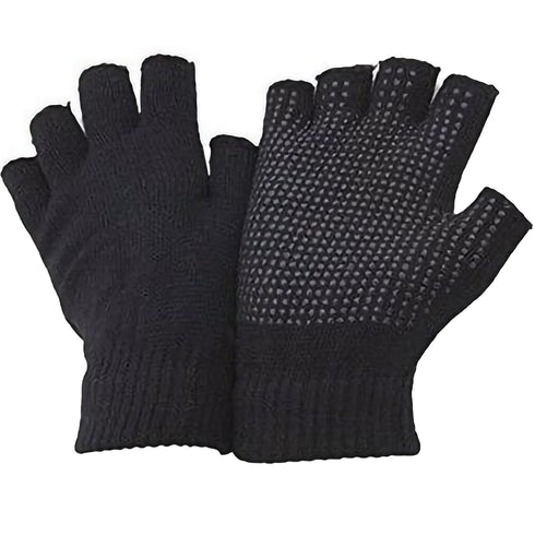 Unisex Half Finger Grip Gloves – Black Winter Warm Knitted Gloves for Men & Women