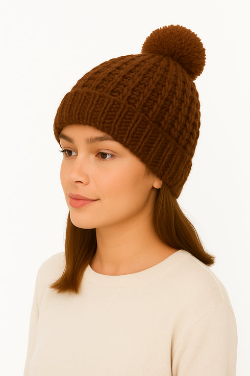 Women’s Chunky Knit Beanie Hat with Pom Pom – Winter Warm Bobble Hat