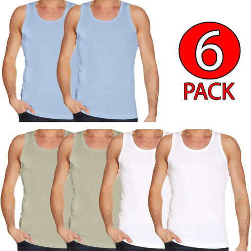 6 Pack Men's Plain Polycotton Sleeveless Vest – Soft, Lightweight, Print-Friendly Gym Tank Top