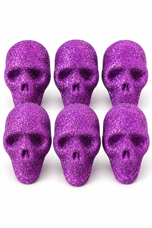 Purple Glitter Skull Decorations Multi Pack – Halloween Party Table and Shelf Decor