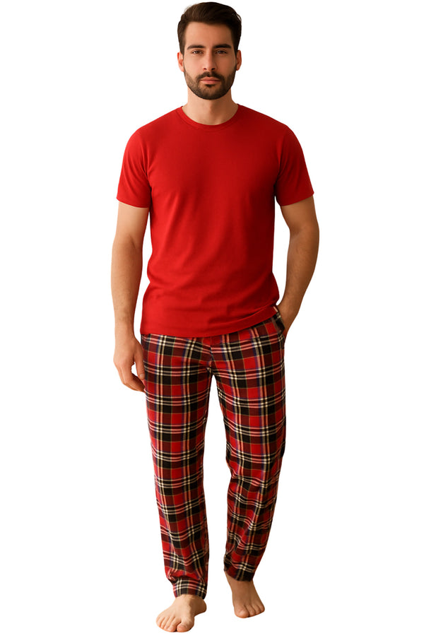 Men's Plaid Pajama Set – Short Sleeve T-Shirt & Lounge Pants