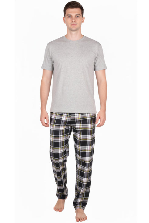 Mens Woven Lounge Polycotton T-Shirt Pajama Set
